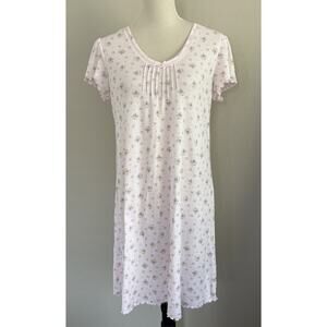 Miss Elaine Nightgown Womens Med Pink Floral Ruffle Trim Short Sleeves Sleepwear